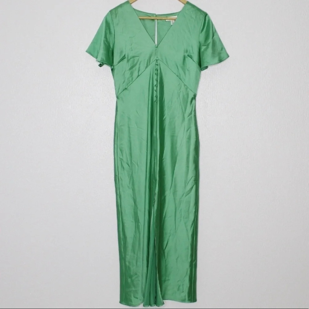 TopShop Angel Sleeve Bias Cut Satin Dress Green 8 - Picture 7 of 11